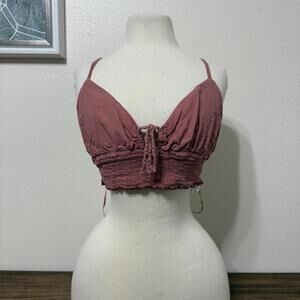 Aeropostale Pink Smocked Crop Top with Adjustable Straps Size Large